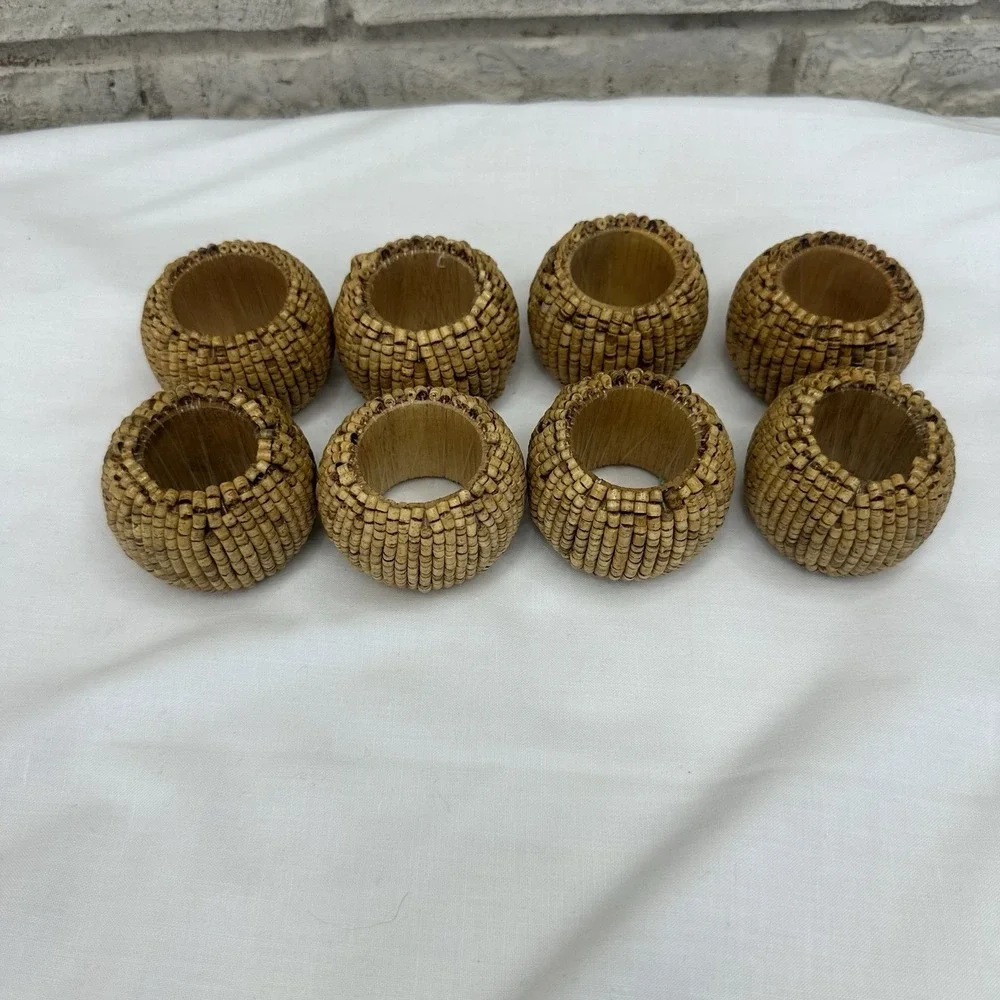 Napkin Rings Natural Mini Wood Beads Set Of 8 Dining Table Decor Boho Rustic